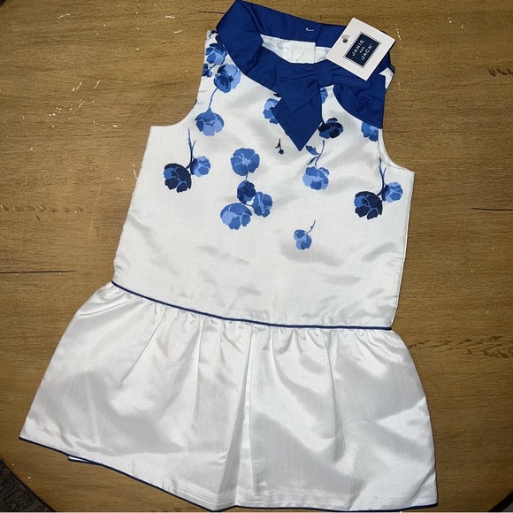 NWT Jamie and Jack Sleeveless Toddler Girl Floral Dress with Blue Bow Collar 2T - Picture 1 of 9